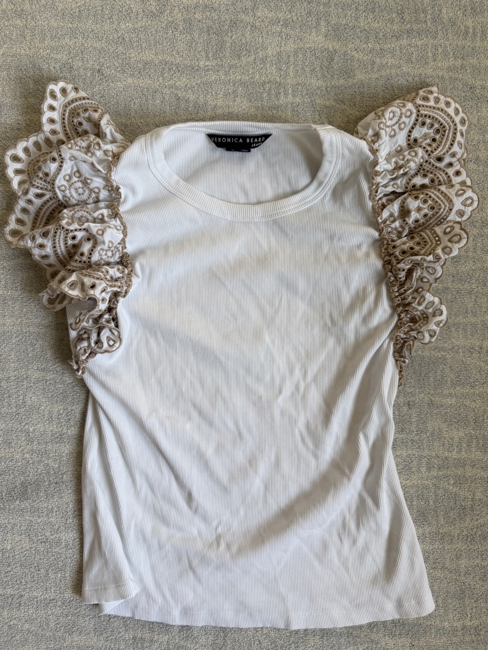 Veronica Beard Julianka Eyelet Ruffle Sleeve Stretch Cotton top, size M - Picture 3 of 3